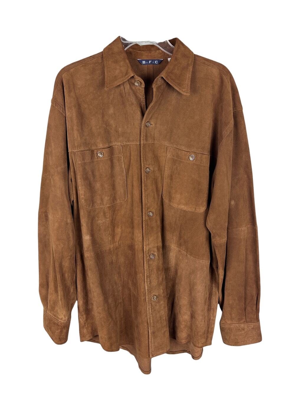 Vintage 90s Brown Patchwork Suede Collared Long Sleeve Button Up Shirt L